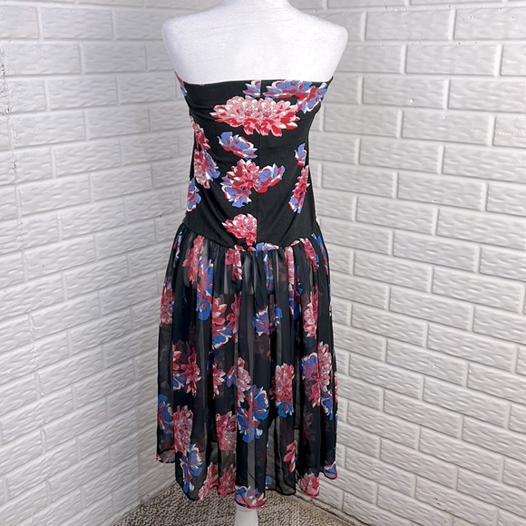 FREE PEOPLE Tube Flare Skirt or Dress Floral Elastic Sheer Size Medium - Picture 7 of 13
